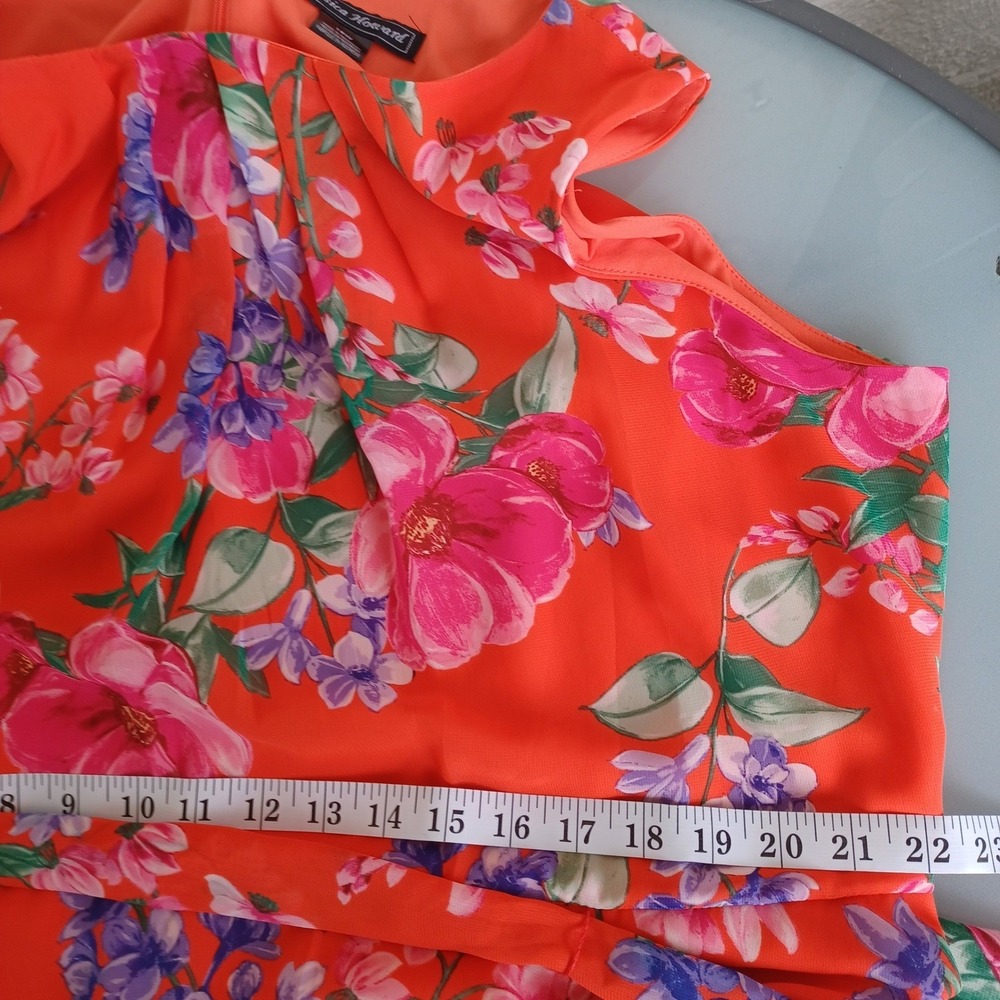 Jessica Howard 18W Orange Floral Sleeveless Pleated Midi Dress Ruffle Hem Belted - Picture 11 of 11